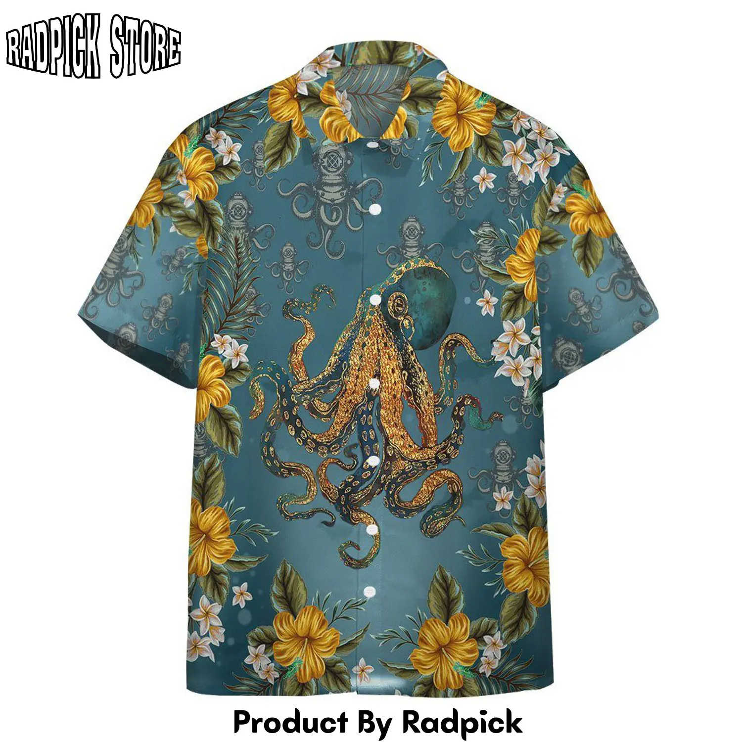Radpick 3d octopus in scuba diving helmet custom hawaii shirt rp292492